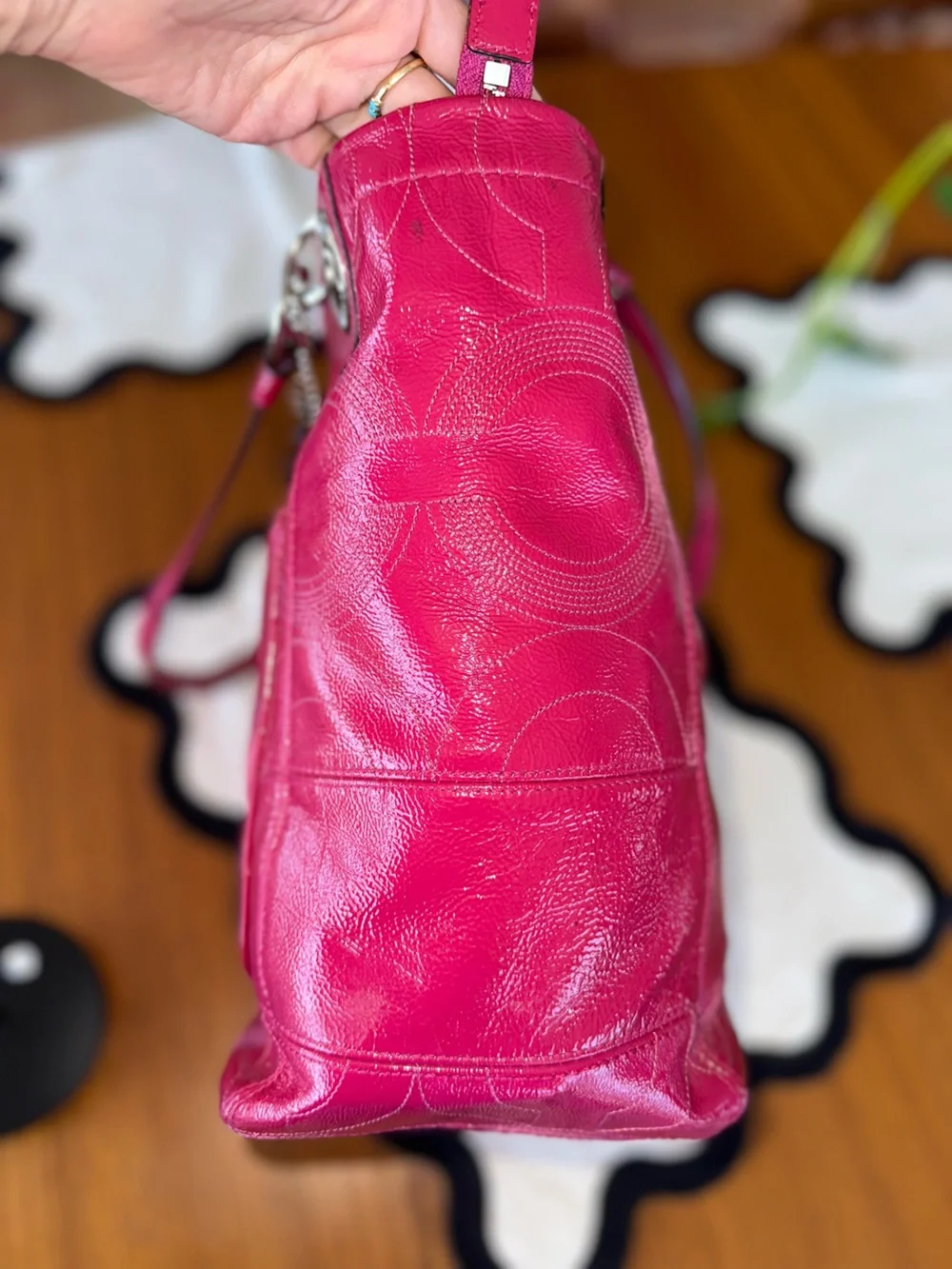 Coach Alex Fuchsia Pink Signature C Patent Leather Tote Shoulder Bag Y2K